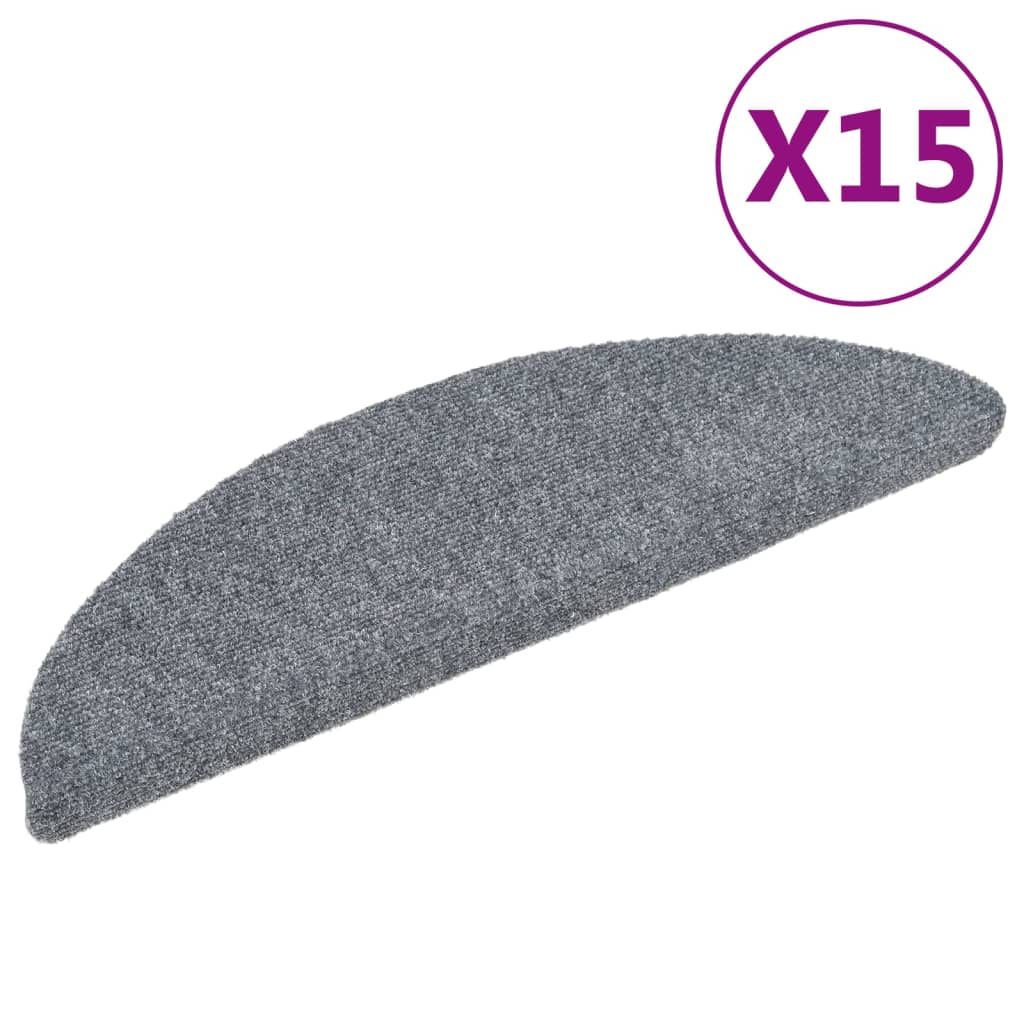 Vidaxl trapmatten zelfklevend 15 stuks 56x17x3 cm lichtgrijs halfrond