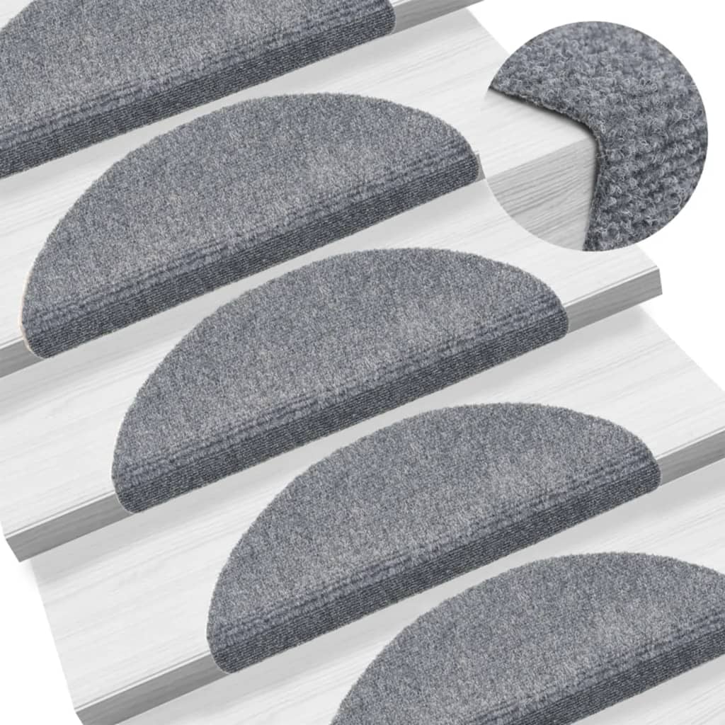 Vidaxl trapmatten zelfklevend 15 stuks 56x17x3 cm lichtgrijs halfrond