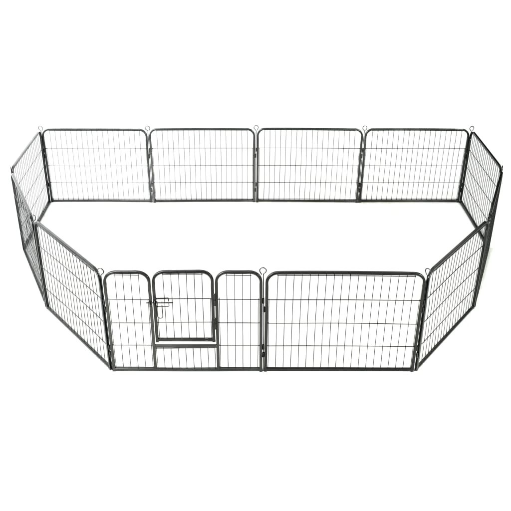 Vidaxl hondenren met 12 panelen 80x60 cm staal zwart