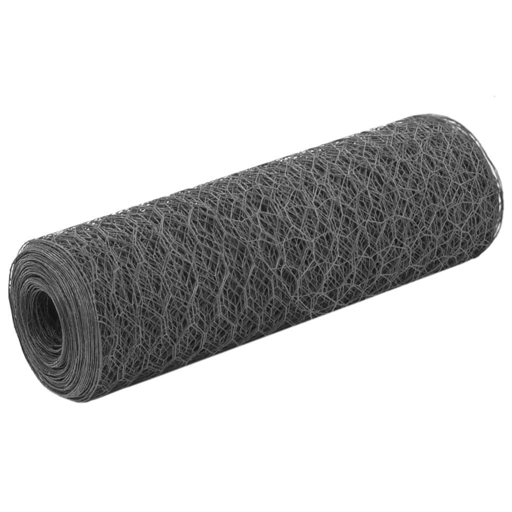 Vidaxl kippengaas 25x0,5 m staal met pvc coating grijs