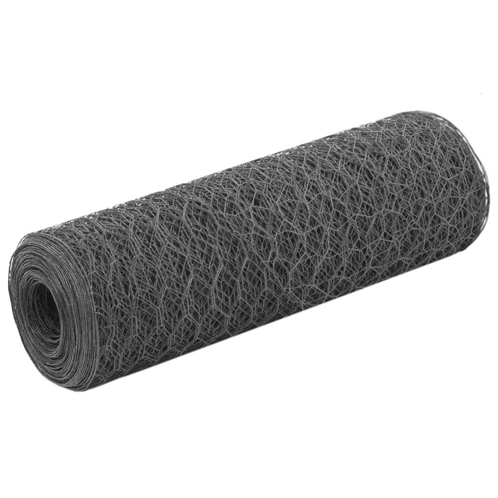 Vidaxl kippengaas 25x0,5 m staal met pvc coating grijs
