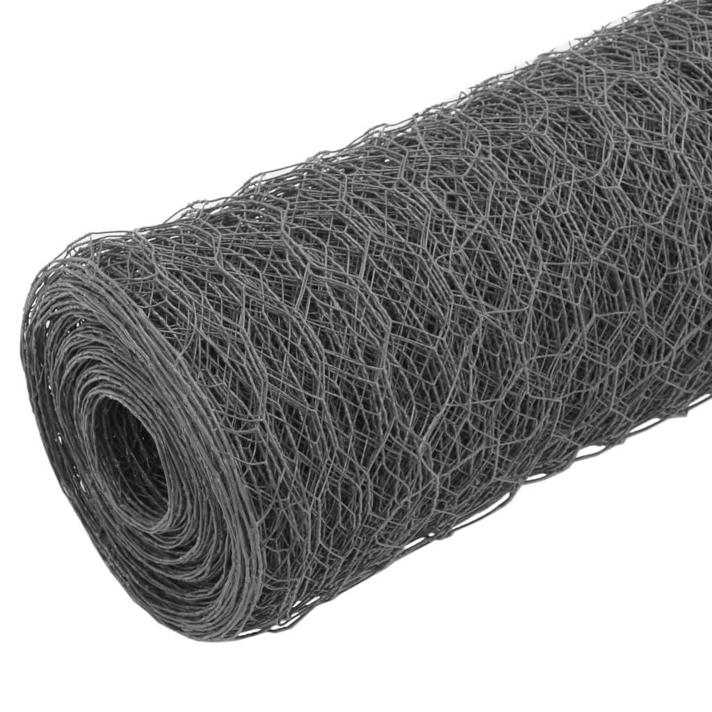 Vidaxl kippengaas 25x1 m staal met pvc coating grijs