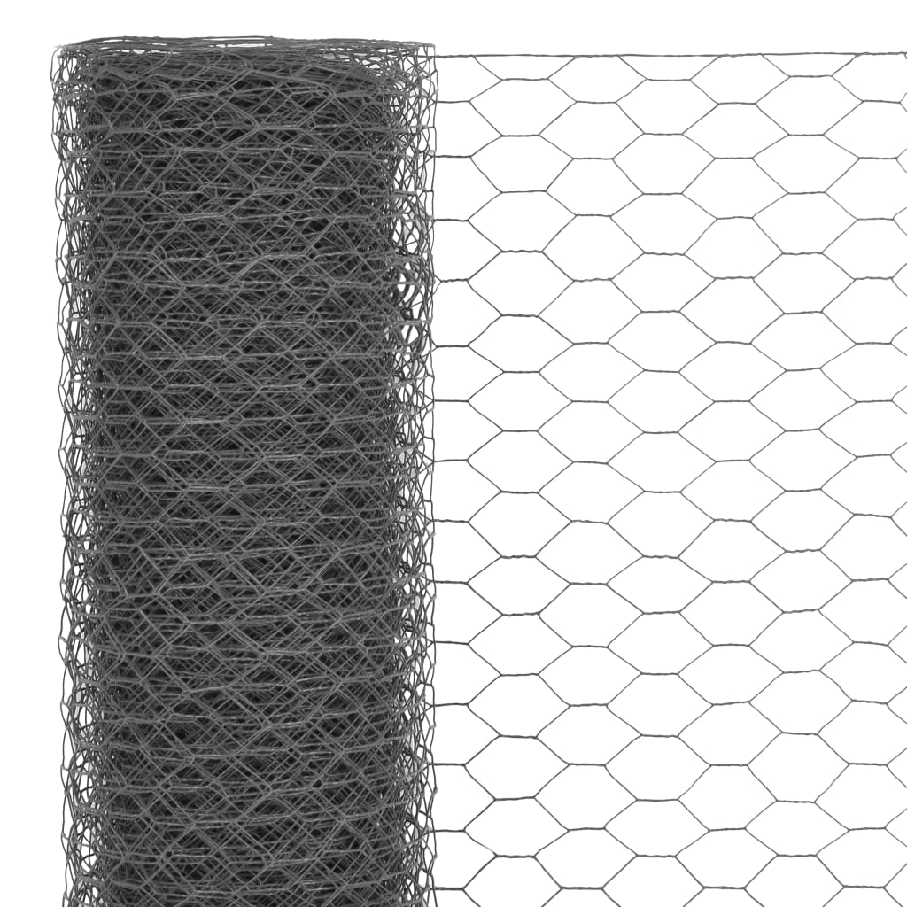 Vidaxl kippengaas 25x1 m staal met pvc coating grijs