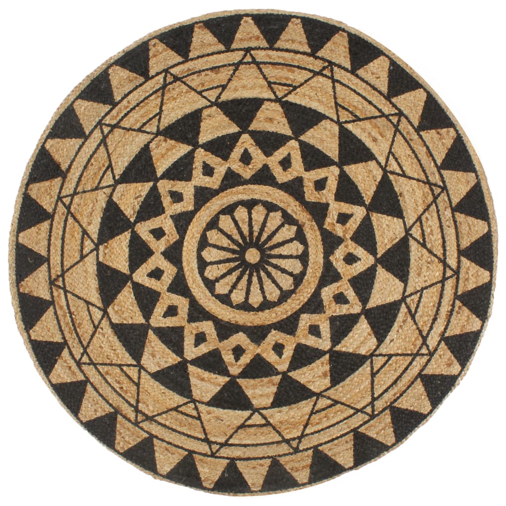 Vidaxl vloerkleed handgemaakt met zwarte print 120 cm jute