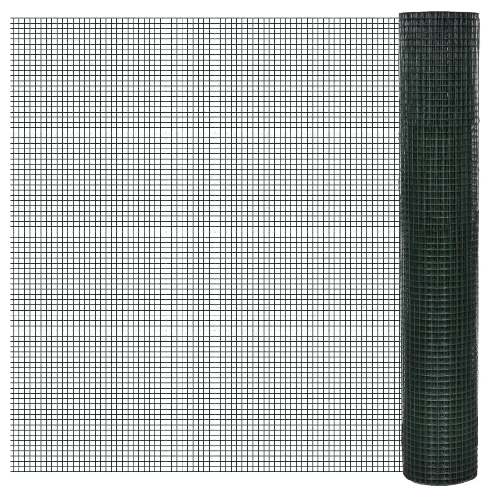 VidaXL Kippengaas 10x1 m gegalvaniseerd staal met PVC-coating groen
