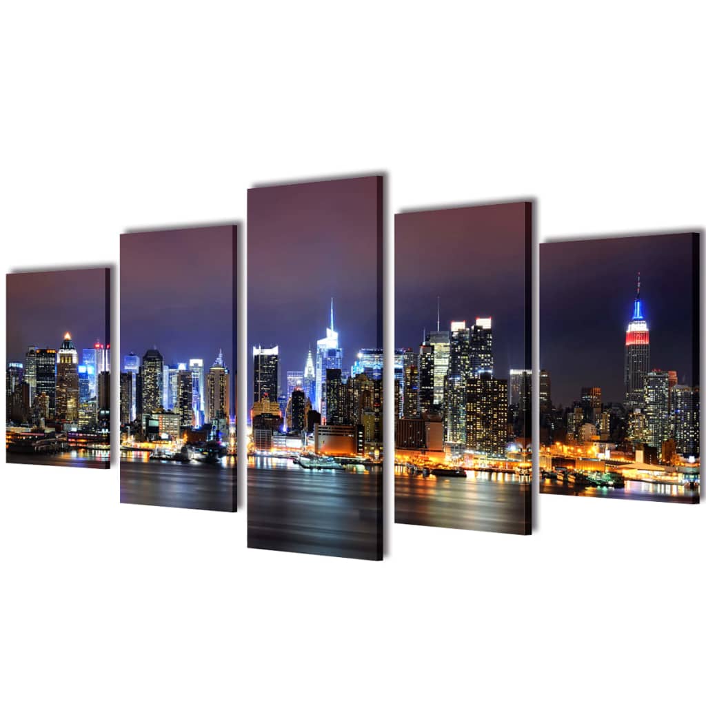 Vidaxl canvas muurdruk set kleurrijke new york skyline 200 x 100 cm