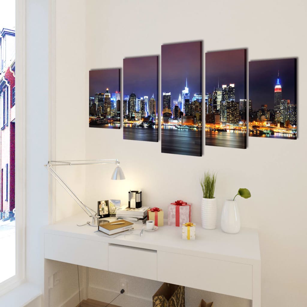 Vidaxl canvas muurdruk set kleurrijke new york skyline 200 x 100 cm