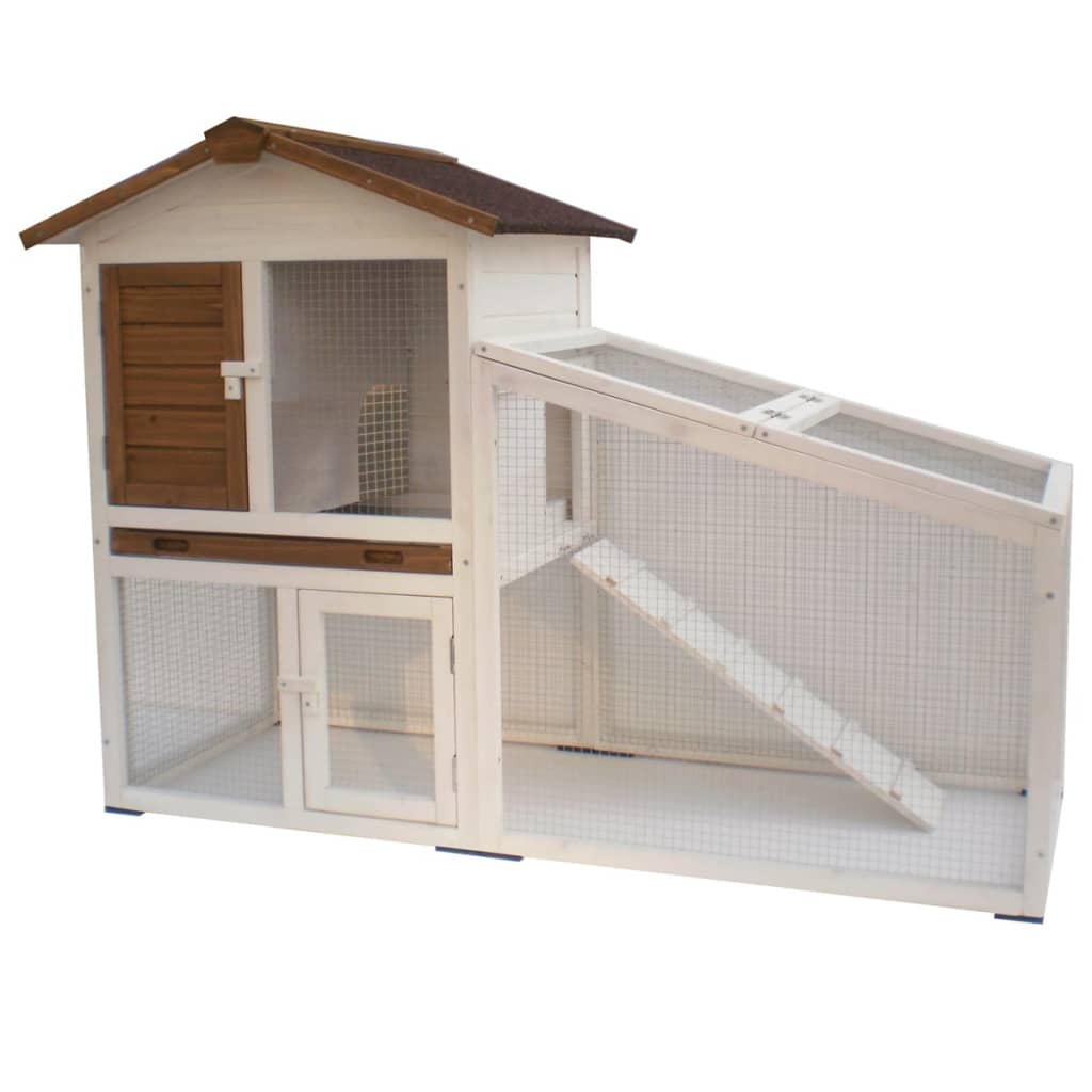 @pet konijnenhok tommy 140x65x100 cm wit en bruin 20072