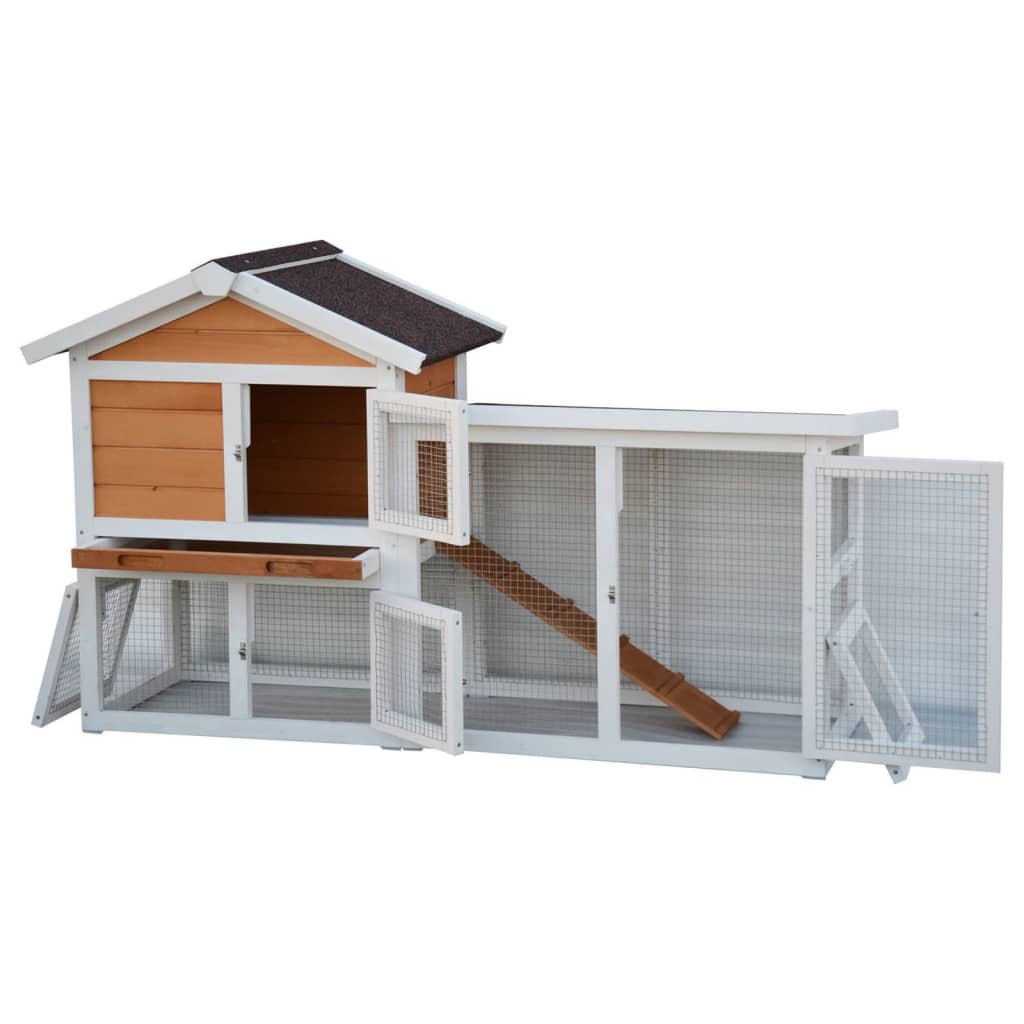 @pet konijnenhok queensland 147x53x85 cm wit en bruin