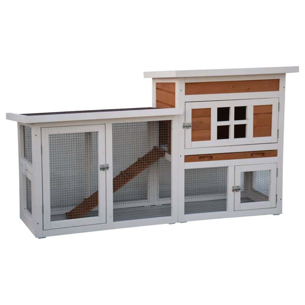 @pet konijnenhok villa 147x50x80 cm wit en bruin