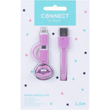 Kangaro k-58191006 dresz 2in1 micro-usb laadkabel + pin lippen roze