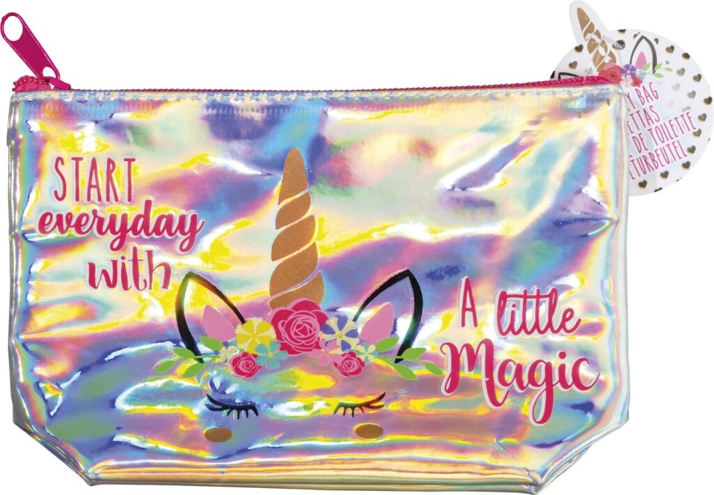 Unicorn kinder toilettasje etui make-up tasje holografisch met print 19.5x13cm