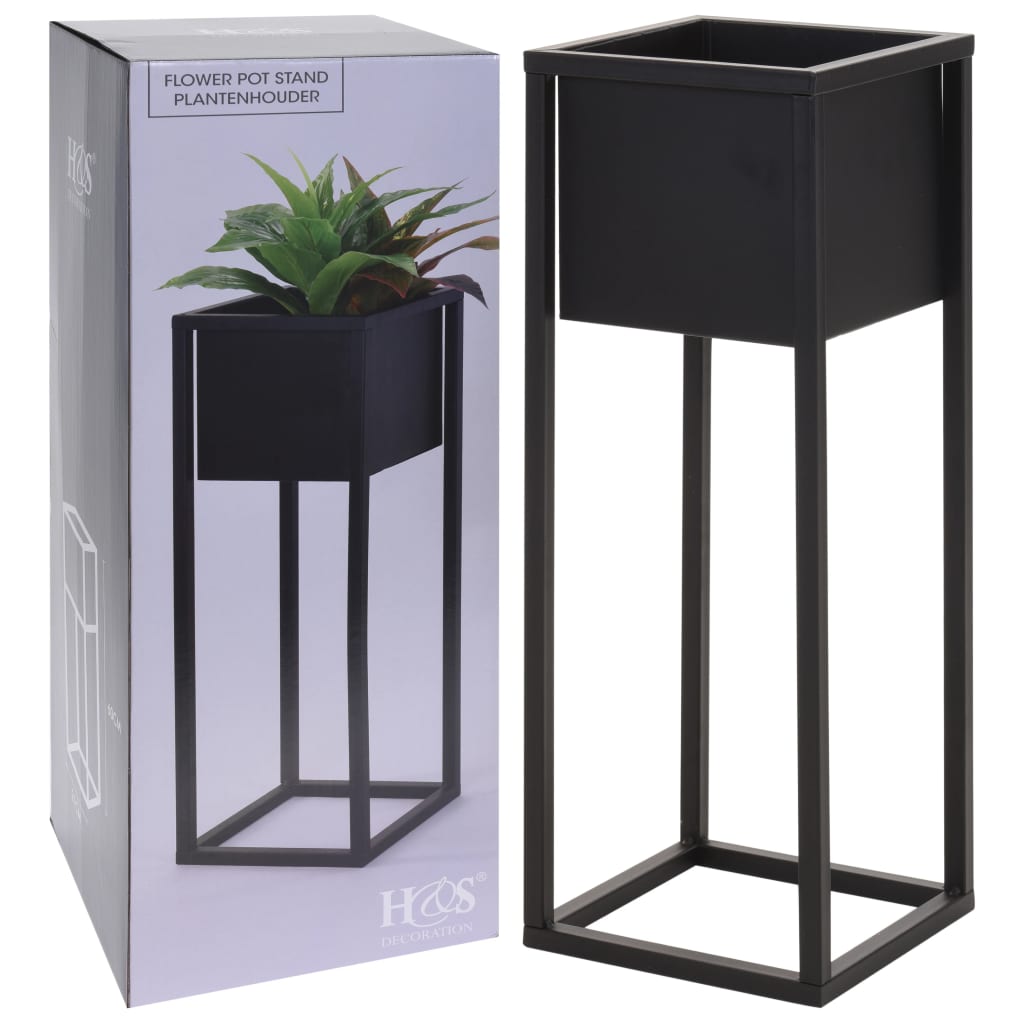 H s collection bloempot op standaard 60 cm metaal zwart