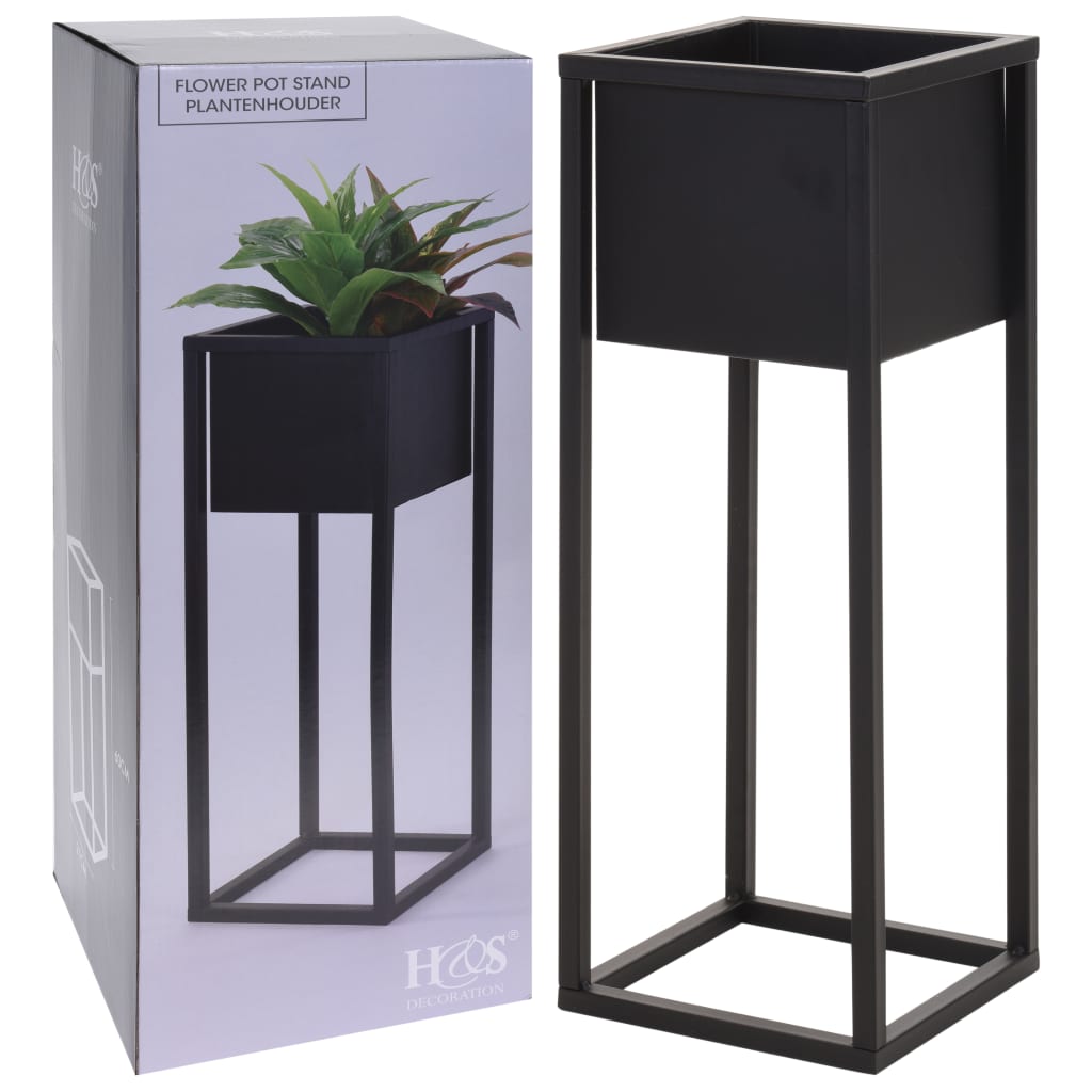 H s collection bloempot op standaard 60 cm metaal zwart