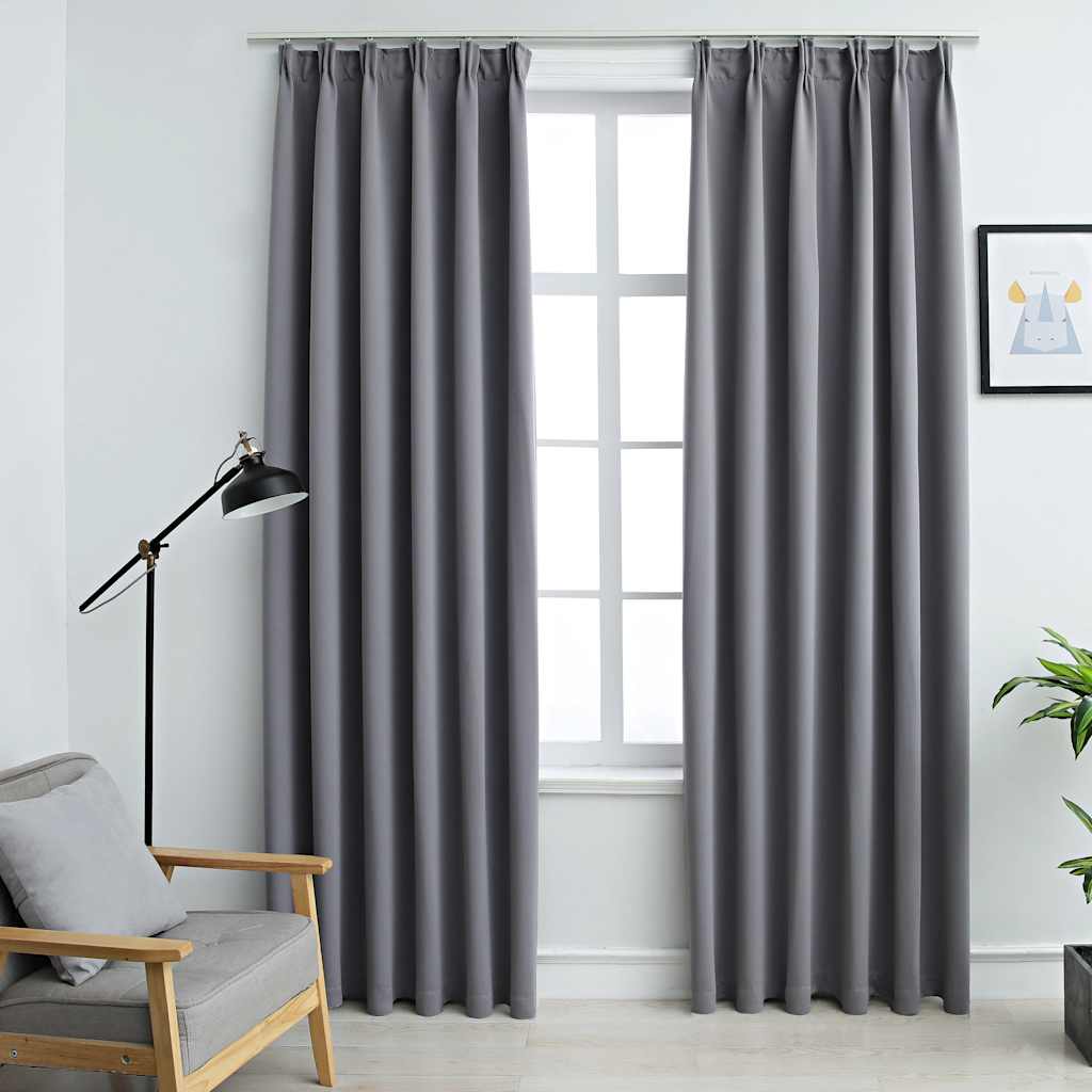 Vidaxl gordijnen verduisterend met haken 2 st 140x175 cm grijs