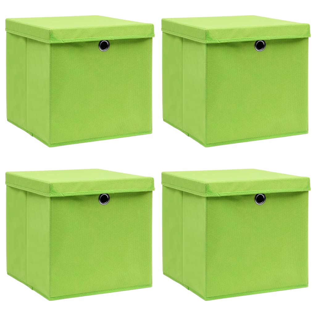 Vidaxl opbergboxen met deksel 4 st 32x32x32 cm stof groen