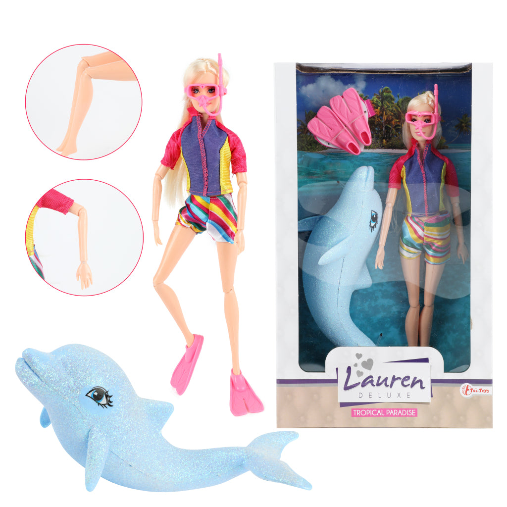 Lauren deluxe tienerpop duikster met glitter dolfijn