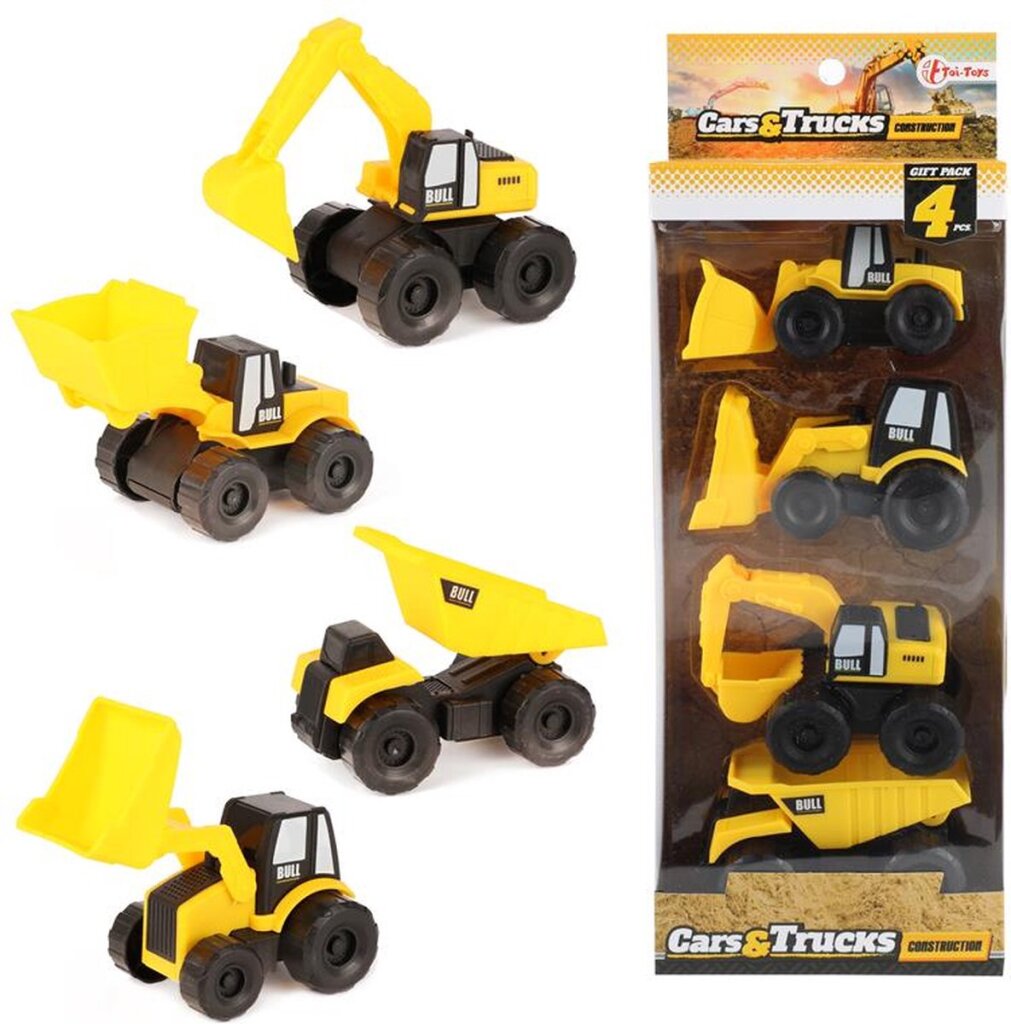 Cars trucks set bouwvoertuigen 4 stuks