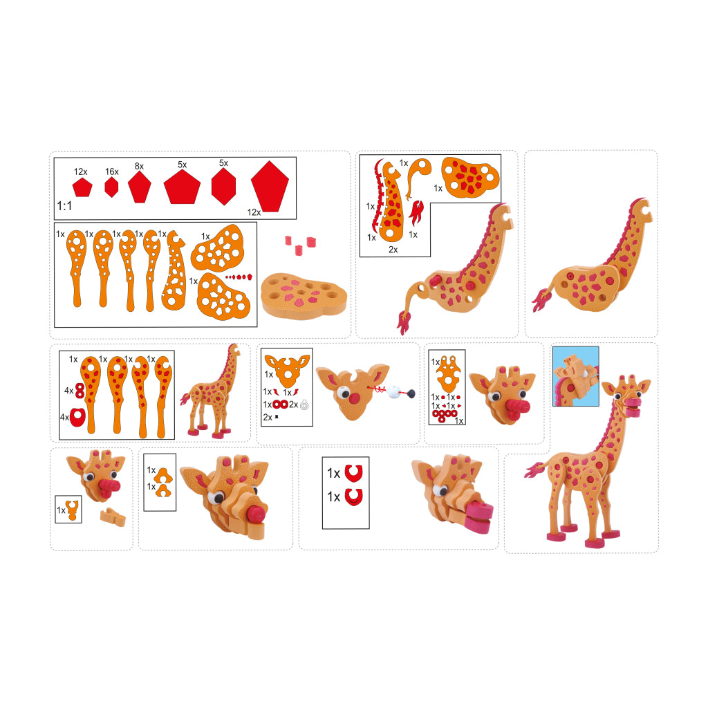 Toi-toys 3d puzzel giraffe junior 31,5 cm foam oranje 104-delig