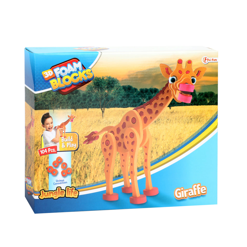 Toi-toys 3d puzzel giraffe junior 31,5 cm foam oranje 104-delig