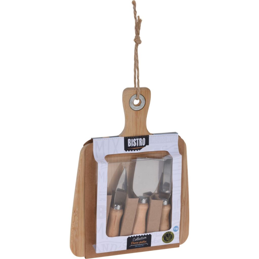 Excellent houseware bistro bamboe kaasplank set 4-delig