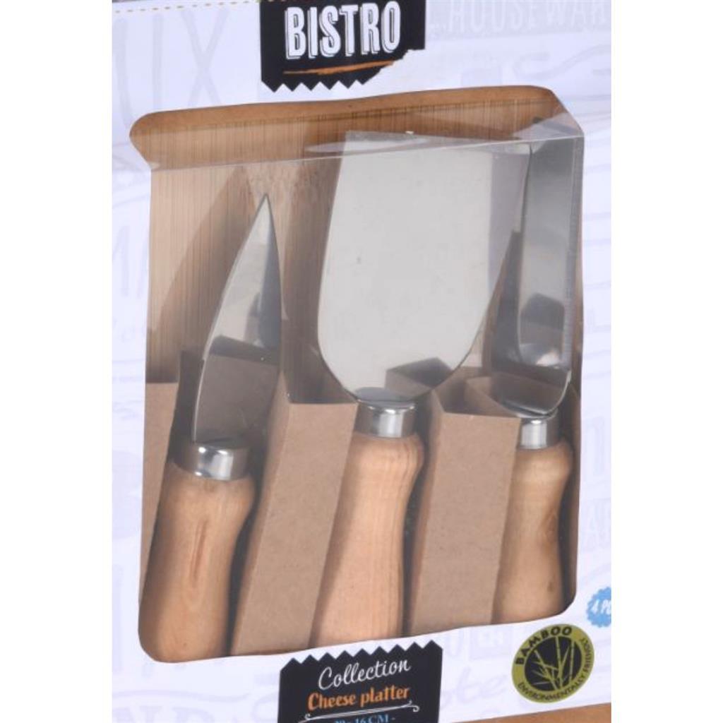Excellent houseware bistro bamboe kaasplank set 4-delig