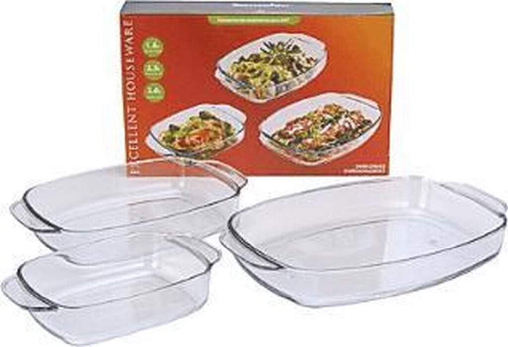 Excellent houseware ovenschaalset glas 3 stuks