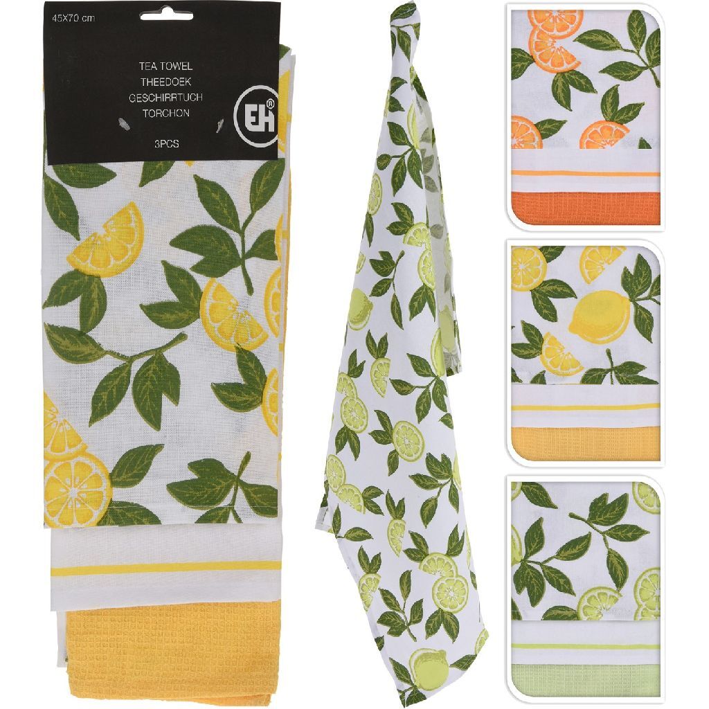 Excellent houseware katoenen theedoeken met print 45x70 cm 3 stuks