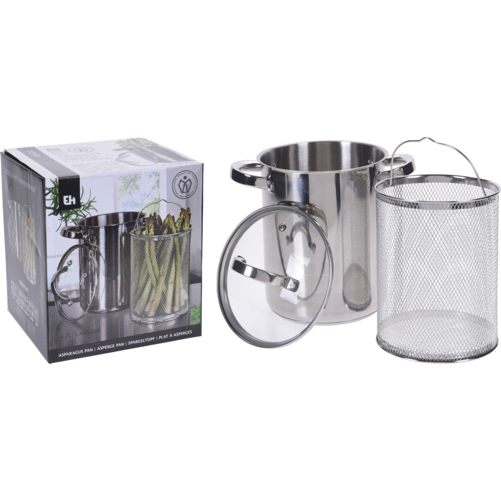 Excellent houseware aspergepan + glazen deksel 4.2l rvs