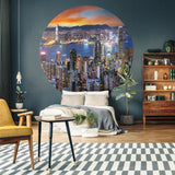Wallart behangcirkel skyline by night 190 cm