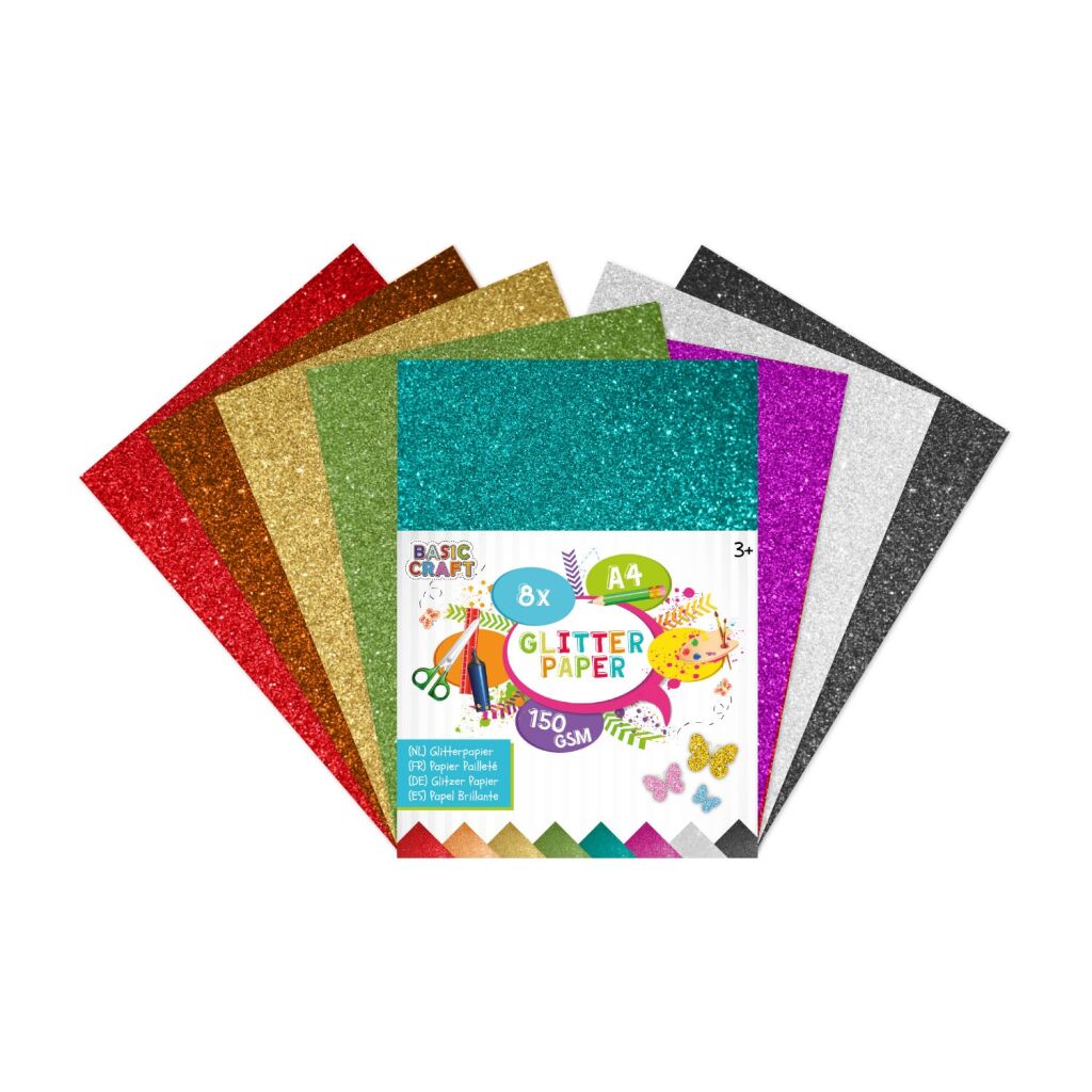 Basic craft a4 glitterpapier 150 grams 8 stuks