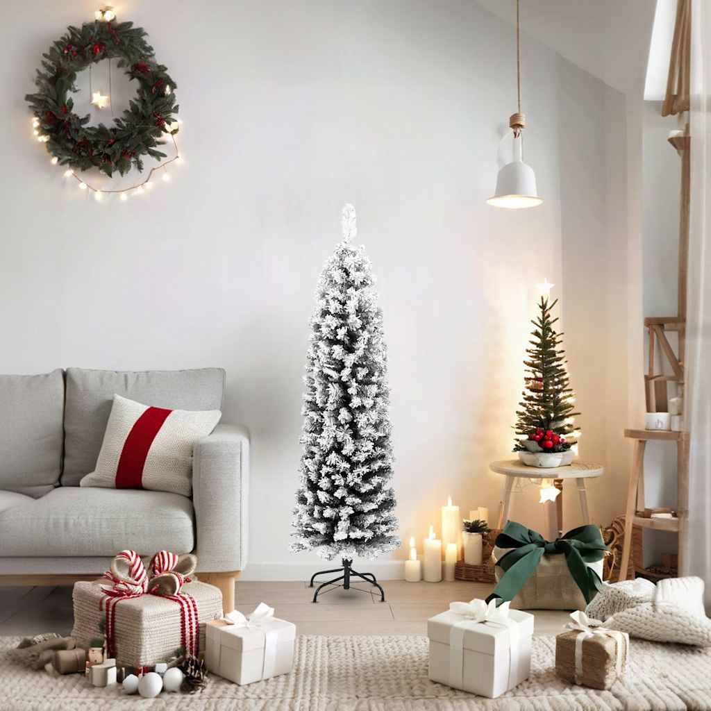 Vidaxl kunstkerstboom met sneeuw smal 150 cm pvc groen