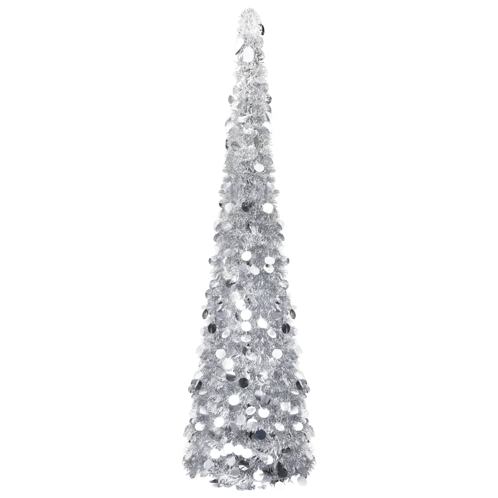 Vidaxl kunstkerstboom pop-up 150 cm pet zilverkleurig