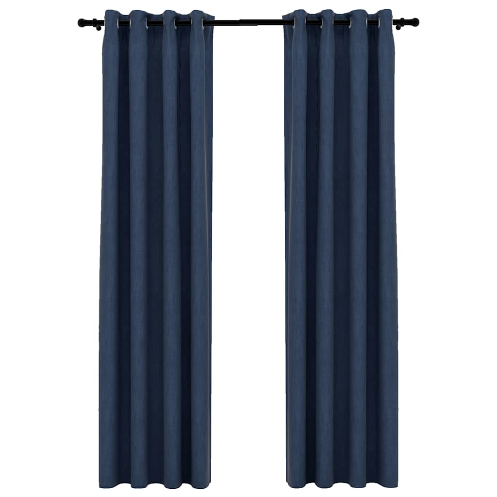 Vidaxl gordijnen linnen-look verduisterend ogen 2 st 140x225 cm blauw