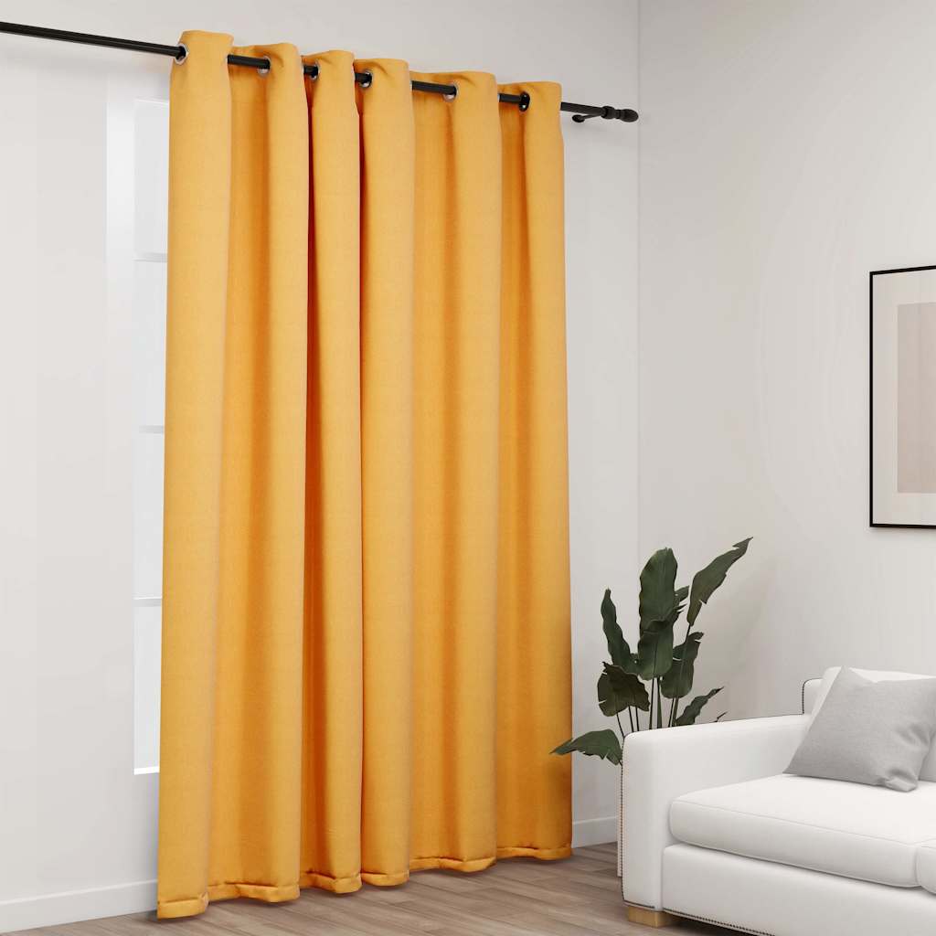 Vidaxl gordijn linnen-look verduisterend met ogen 290x245 cm geel