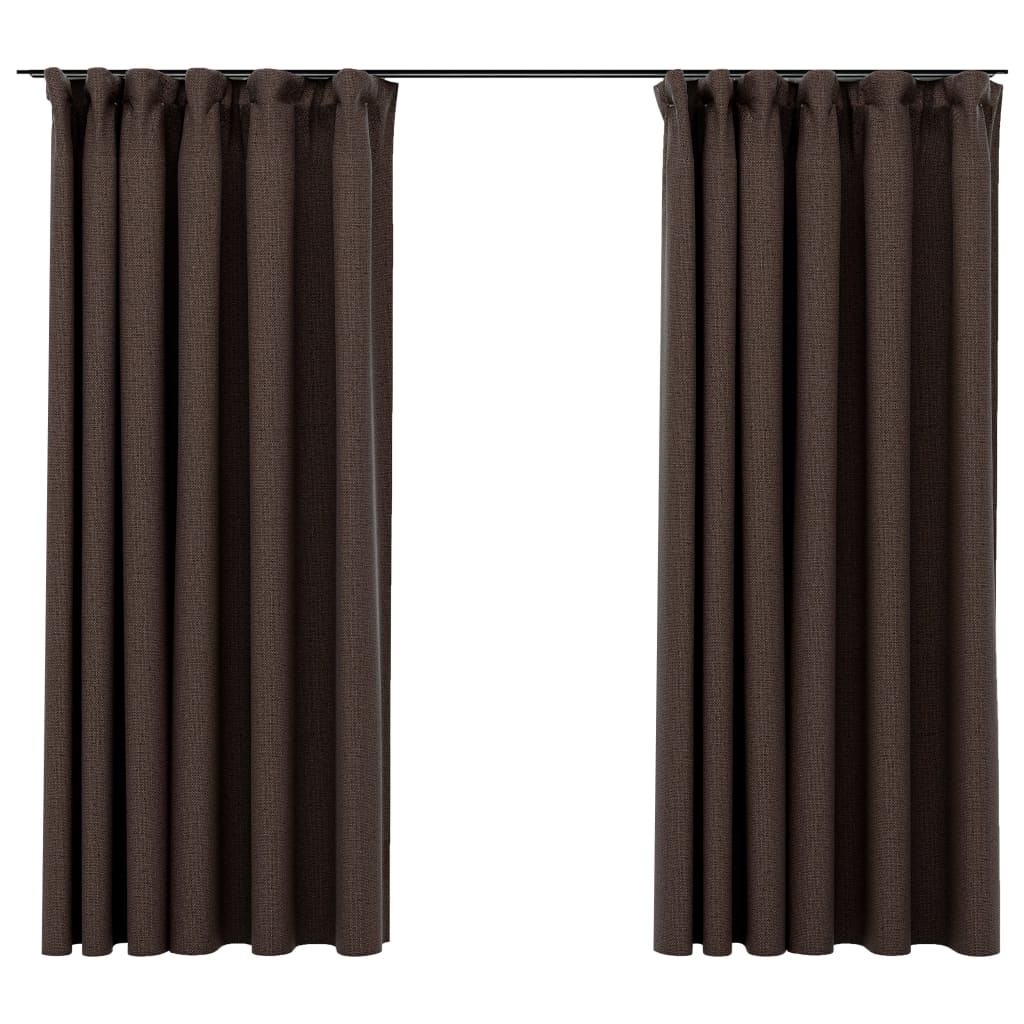 VidaXL Gordijnen linnenlook verduisterend haken 2 st 140x175 cm taupe