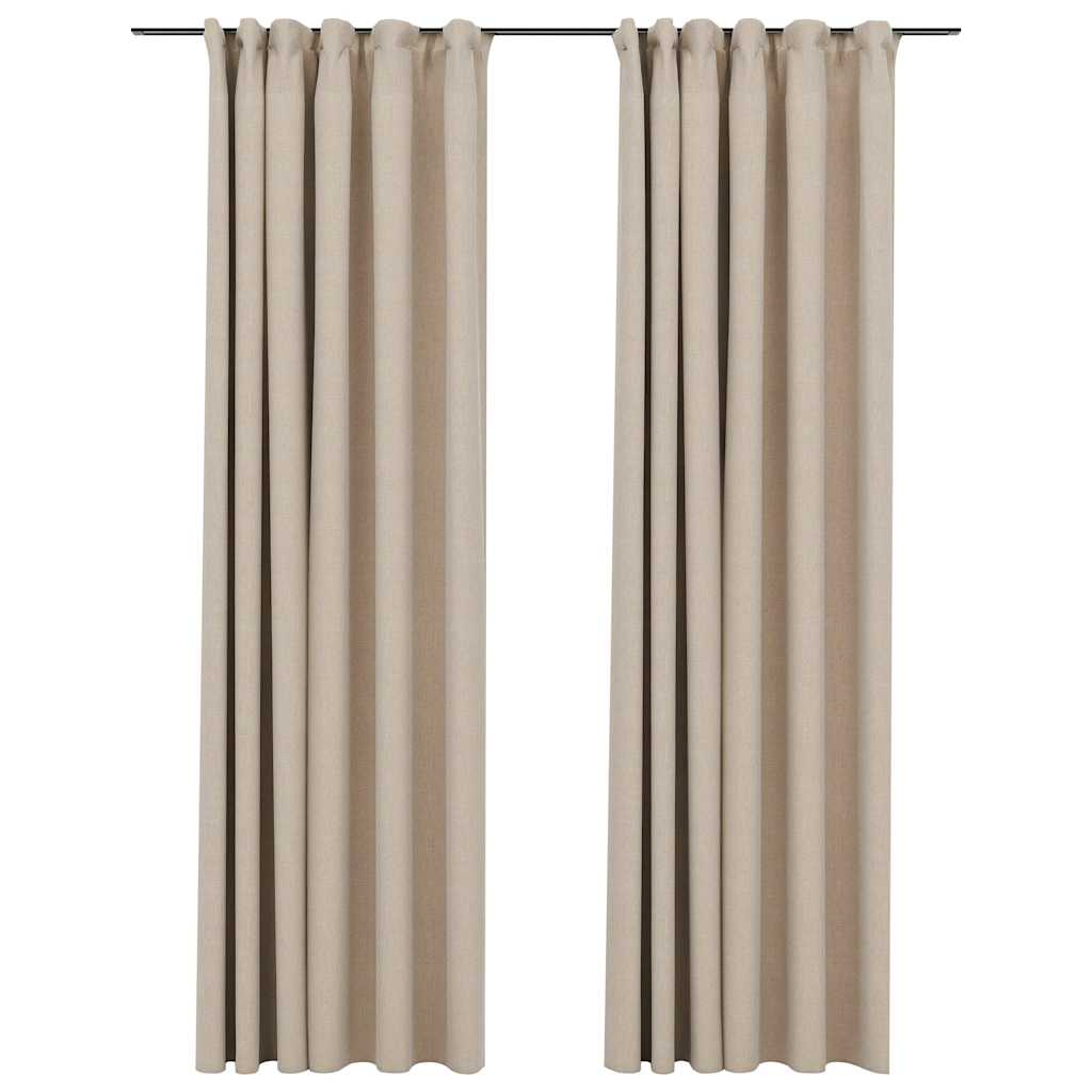 Vidaxl gordijnen linnen-look verduisterend haken 2 st 140x225 cm beige