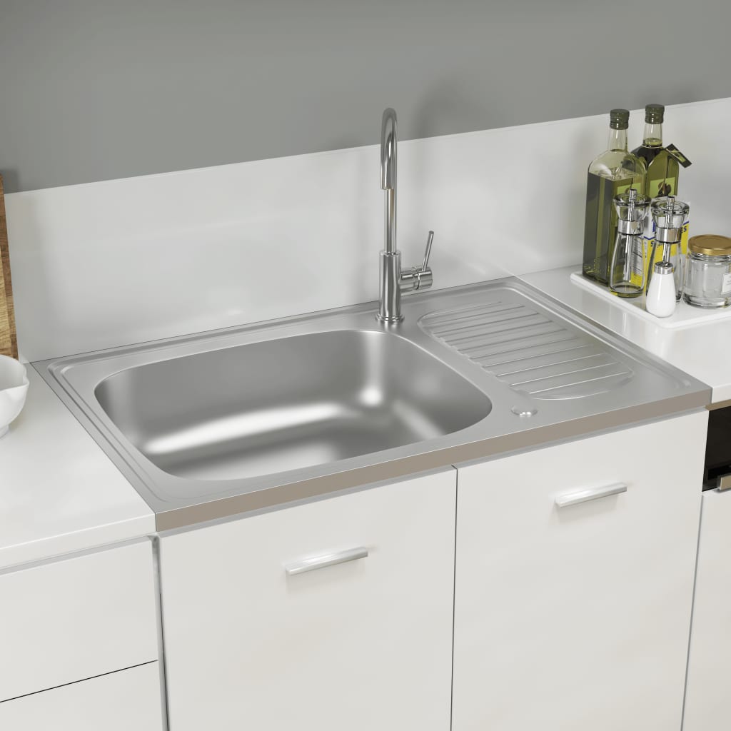 VidaXL Gootsteen met afvoerset 800x500x155 mm roestvrij staal zilver