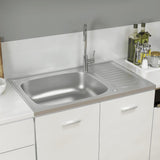 VidaXL Gootsteen met afvoerset 800x500x155 mm roestvrij staal zilver