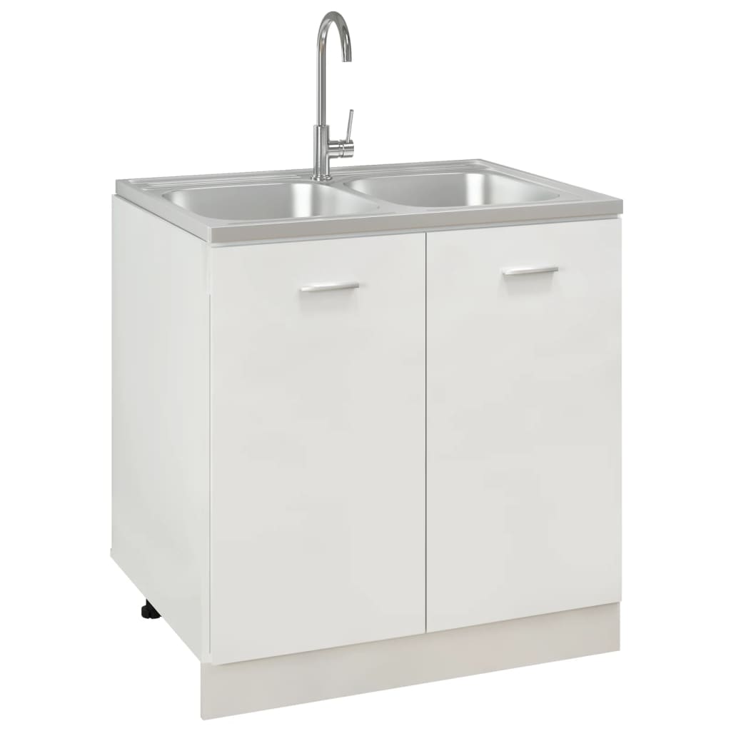 VidaXL Gootsteen met dubbele bak 800x600x155 mm roestvrij staal zilver