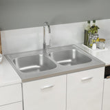 VidaXL Gootsteen met dubbele bak 800x600x155 mm roestvrij staal zilver
