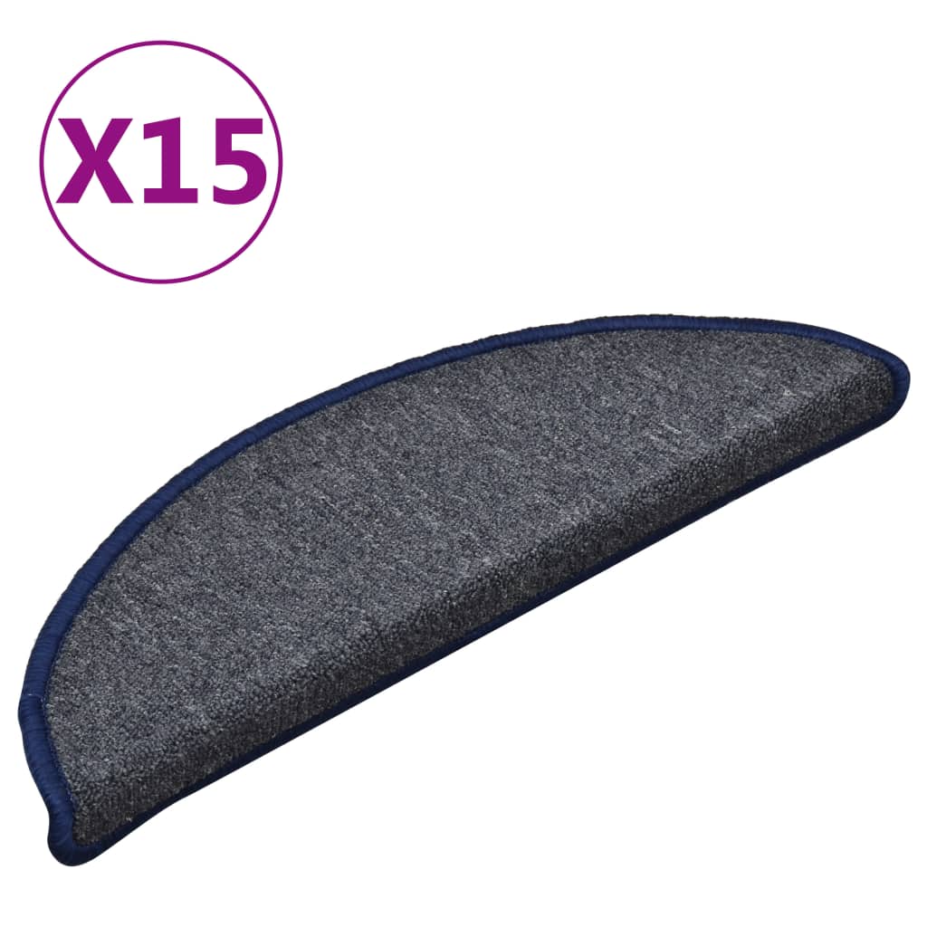 Vidaxl trapmatten 15 st 56x17x3 cm donkergrijs en blauw halfrond