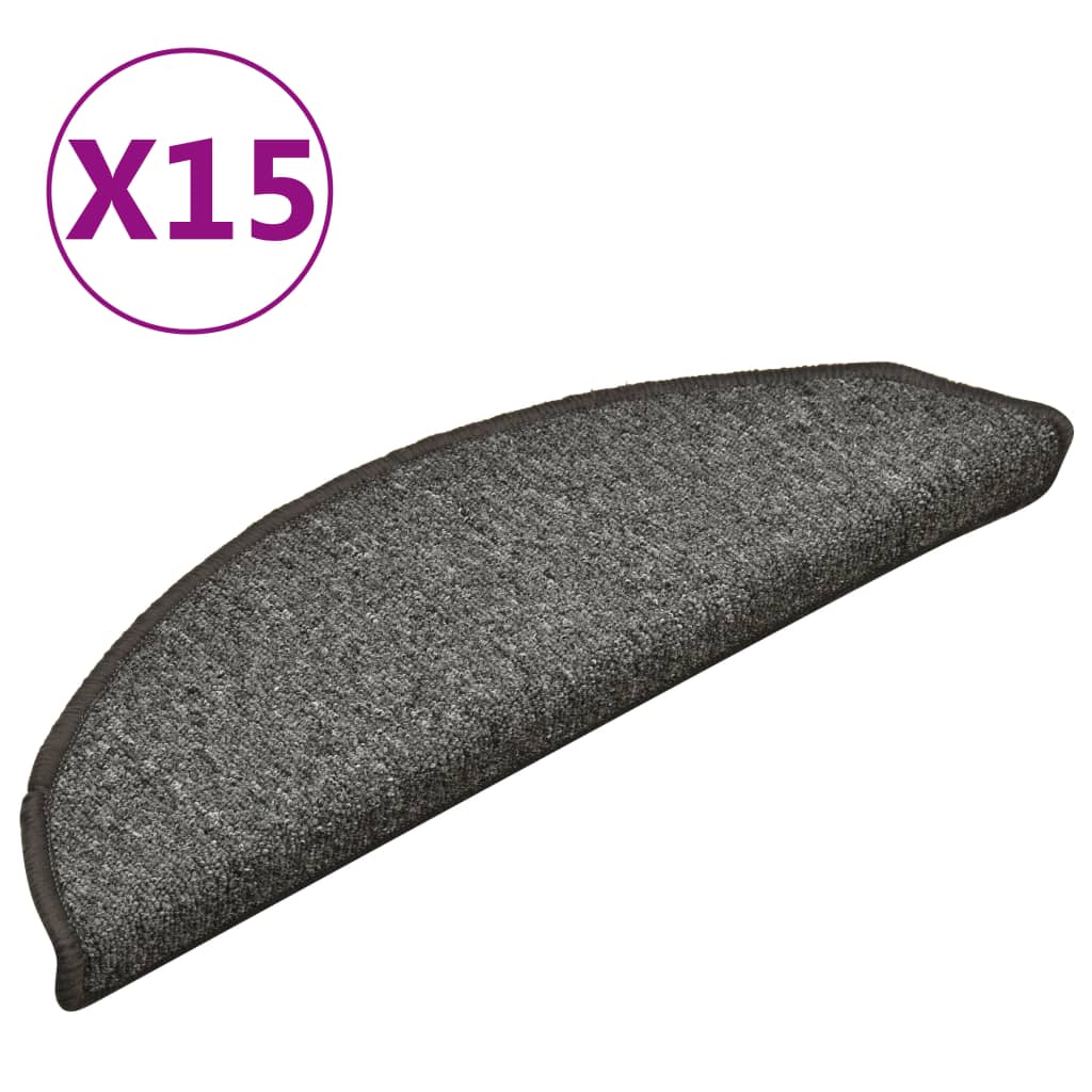Vidaxl trapmatten 15 st 56x17x3 cm donkergrijs halfrond