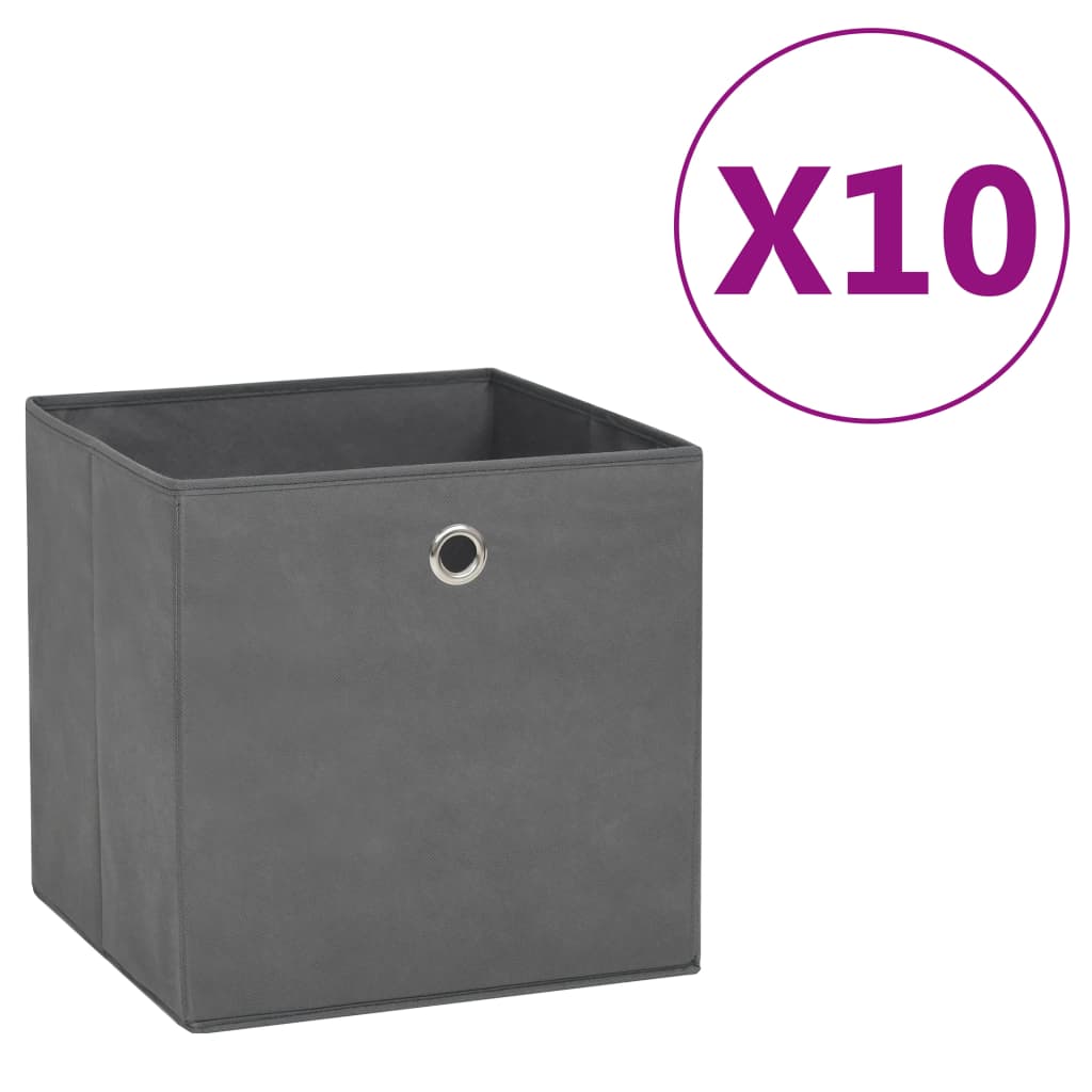 Vidaxl opbergboxen 10 st 28x28x28 cm nonwoven stof grijs