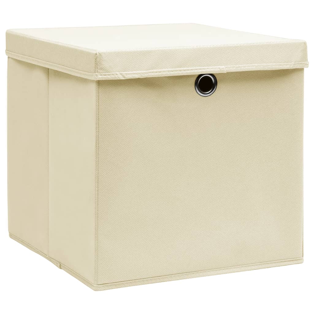 Vidaxl opbergboxen met deksel 4 st 28x28x28 cm crèmekleurig