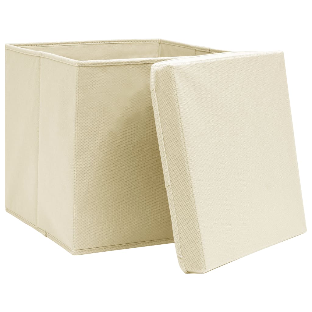 Vidaxl opbergboxen met deksel 4 st 28x28x28 cm crèmekleurig