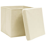 Vidaxl opbergboxen met deksel 4 st 28x28x28 cm crèmekleurig