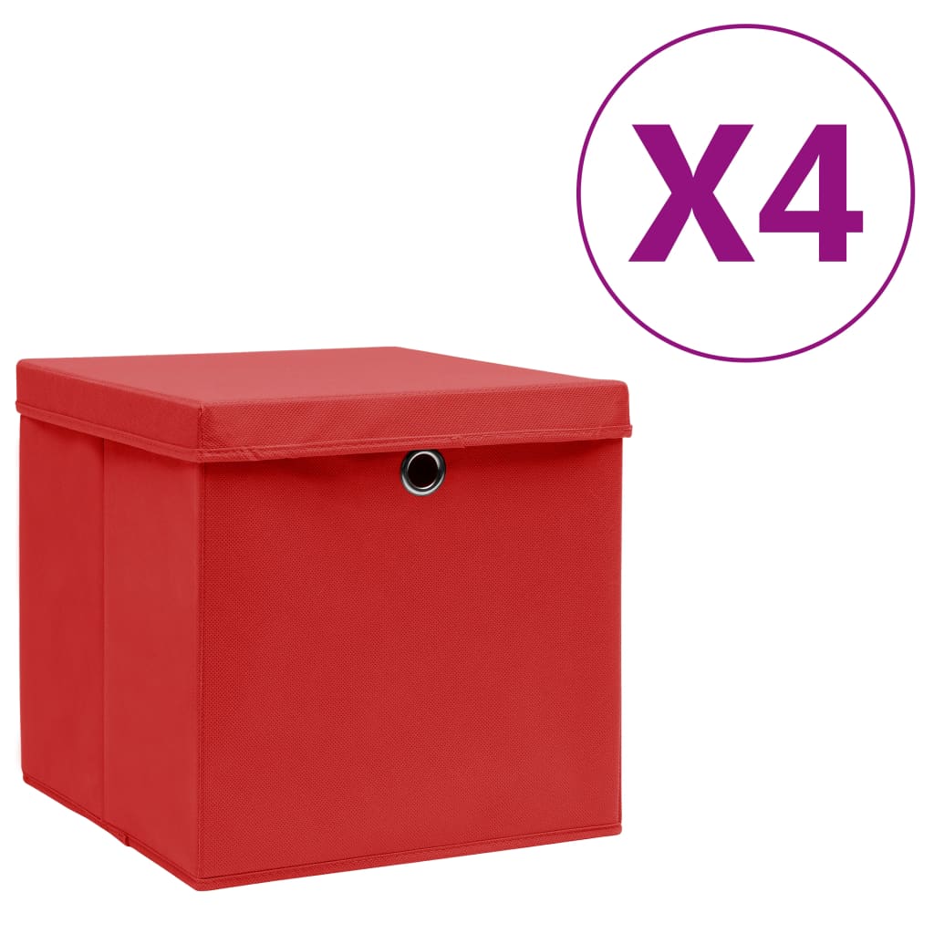 Vidaxl opbergboxen met deksel 4 st 28x28x28 cm rood