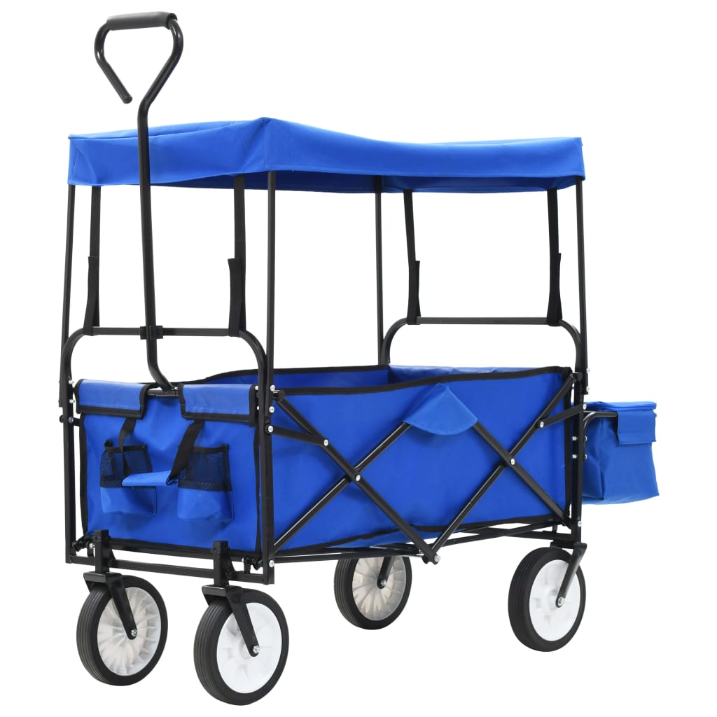 Vidaxl handkar inklapbaar met luifel staal blauw