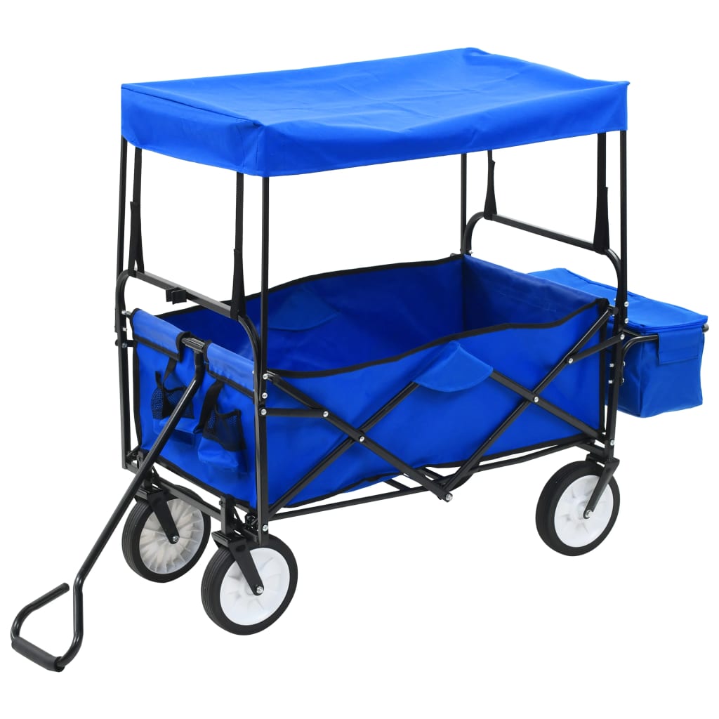 Vidaxl handkar inklapbaar met luifel staal blauw